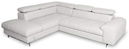 Mivano Canapé d'angle Chef/Canapé L avec Fonction Convertible Tiroir de Lit et Appuie-tête Ajustables Aspect Cuir / 262x72x206 / Similicuir Blanc