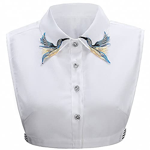 LoudSung False Collar Detachable Half Shirt Blouse Embroidery Floral Lace Fake Collar Elegant for Women Girls