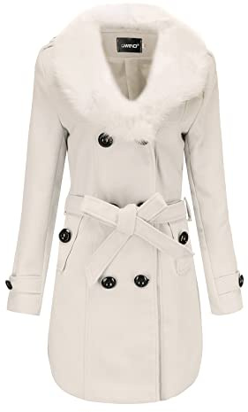 WHZXYDN Manteau en Laine Mi-Long Femme, Trench d'Hiver à Grand Col en Fourrure, Double Face, Blanc, XL