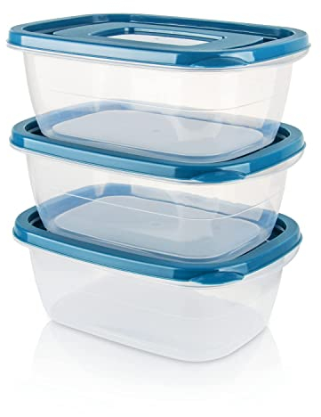 EFISH Set di 3 scatole rettangolari in plastica con coperchi. Scatola di immagazzinaggio per alimenti, set di contenitori, conservazione degli alimenti, lavoro e viaggi, 500 ml per scatola.