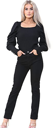 989Zé ENZO Womens High Waist Slim Straight Leg Jeans Stretch Cotton Denim Pants EZL423 Jeans Black 14