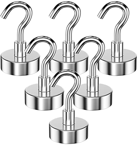 Gvolatee 6 pièces 20 MM crochet aimanté force d’attraction de 9KG, aimant magnetique crochets puissants détachables, néodyme Crochets magnétiques ronds pour cuisine réfrigérateurs, plafond, petit