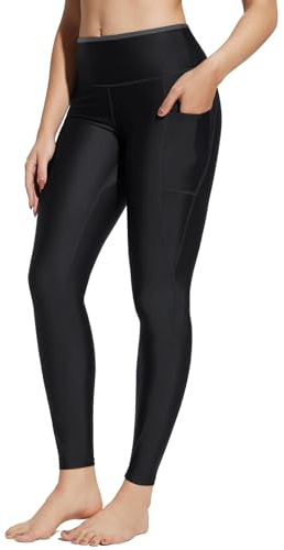baleaf Damen Schwimmen Leggings mit Reißverschluss Taschen Swim Wetsuit Rash Guard Hose mit Liner Modest Bademode UPF 50+ Schwarz M
