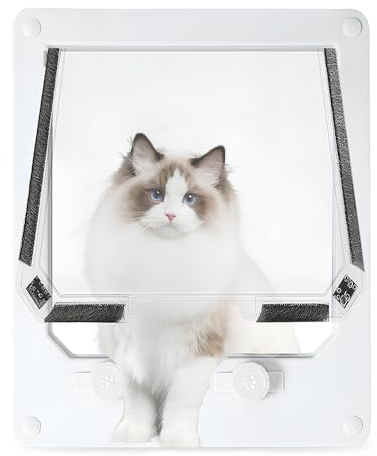 Haustierklappe 4 Wege, Cat Flap Klappe für Katze, Katzentür für Fenster, Katzentür, Katzentür Innen, Katzenklappe Weiß, Katzenklappe Tür, 26 x 24 cm, für Innen Außentür, Fenster, Wand