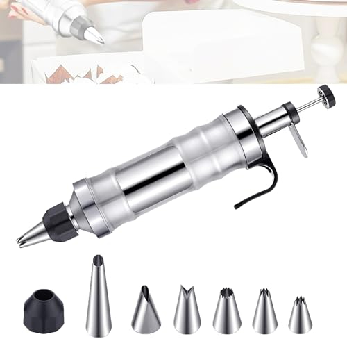 Sqxaldm Pressa per Pasticceria in Acciaio inox Presse Per Pistola Macchina per Biscotti Professionale Siringa per Dolci Dolci Penna Per Decorare Torte Cone 6 Beccucci, per Cupcakes, Pasticceria （Nero）