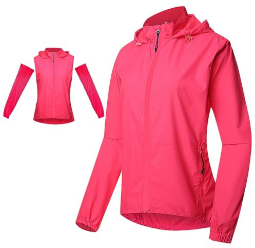 MODRYER Fahrradjacke Für Damen Winddichte Radjacke Mit Abnehmbaren Ärmeln wasserdichte Atmungsaktiv Laufjacke High-Vis Outdoorjacke Winter Thermo Jacken Für Radfahren, Laufen, Wandern,Pink-4XL
