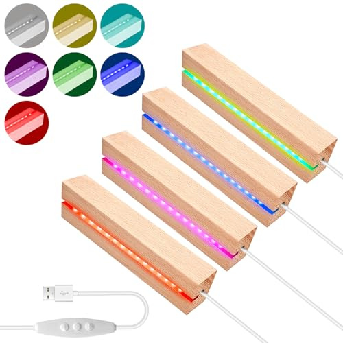 Base LED in Legno, Base Luminosa a LED, LED Luci Display Base, Base di Visualizzazione per Luci a LED, USB Base Rettangolare Illuminata, per Piastra in Vetro, Cristalli, Decorazione Casa Resina