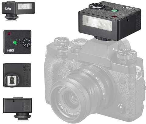 Godox iM30 Flash Godox Flash de Cámara, 7 Niveles de Potencia Mini Flash Speedlite 6500K±200K Flash de Cámara para Canon Sony Nikon Fuji Olympus