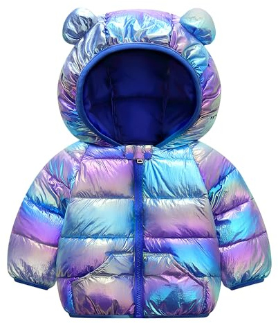 Baogaier barn baby vinterjacka med huva vattentät regnsäker vindtät lätt utomhus varm puffer quiltad jacka glänsande vinterrock unisex pojkar flickor höstkläder 1–5 år, Marinblå, 86-92