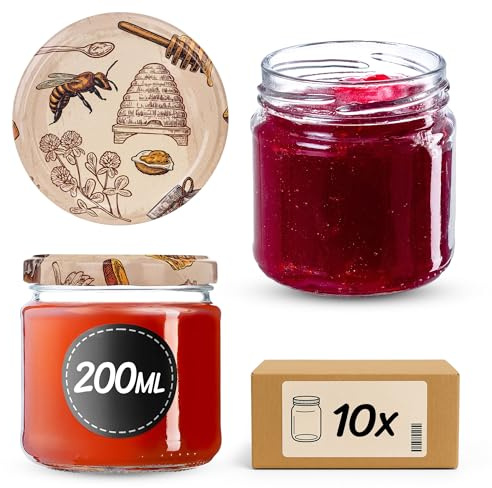 KADAX Uppsättning med 10 konserveringsburkar på 200 ml med twist-off lock Ø 66 mm – tjockväggiga, lufttäta dessertburkar, diskmaskinssäkra, perfekt för sylt och konserverade