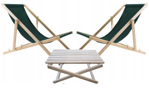 WOODOK Liegestuhl und Couchtisch - Multifunktionales Gartenmöbel-Set: Holzliege klappbar und Couchtisch, Strandliege mit Tisch, Ideal für Garten und Strand, Robust und Wetterfest - Grün