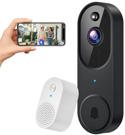 FineLuck Video Security Camera Wireless with Doorbell Receiver, Battery Powered, AI Human Detection, 2-Way Talk, 2.4G Wi-Fi, Cloud Storage, Indoor Outdoor Surveillance (Black)
