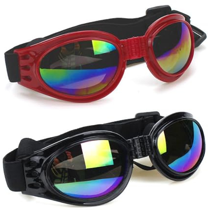 GDFHBD 2 Pieces Of Pet Goggles, Dog Goggles, Dog Sunglasses, Pet Sunscreen Glasses, Ultraviolet Protection (Black, Red).