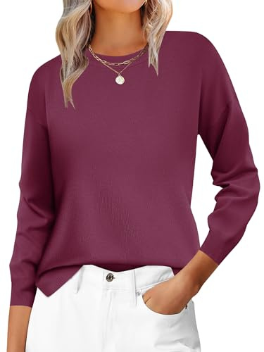 Zeagoo Jersey Mujer Invierno de Cuello Redondo Casual Suéter de Punto Manga Larga Elegante Puente Sólido Otoño Pullover S-XXL