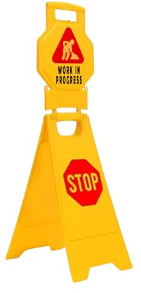 Berry Cartello di arresto per pavimento in corso – 100 cm | Segnale di avvertimento di sicurezza pieghevole giallo | plastica resistente tipo A cartello indipendente per officine, aziende, ristoranti