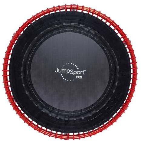JumpSport 350 PRO Fitness Trampoline, Cardio Workout, No-Tip Arched Legs Home Gym Equipment with Adjustable Bungees & 60 Day Trial Video, 39, Red