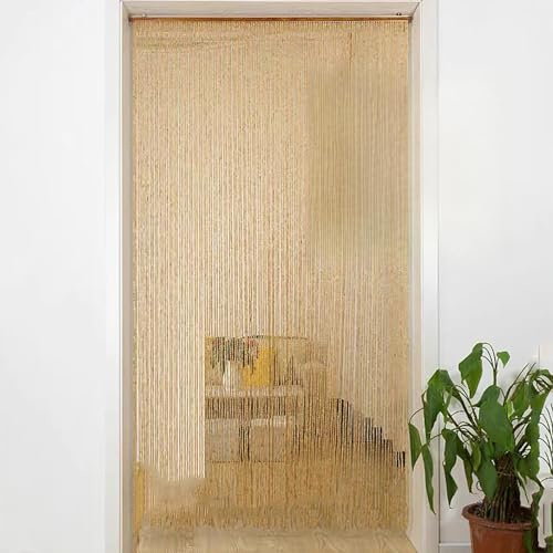 FWTXZTER Tenda Perline Legno, Tende Bambu per Porta a 90 Fili per Interno, Decorativa Tendina Interni Divisorio per Soggiorno Camera da Letto Caffè Ristorante (Beige, 90x200cm, 90S)