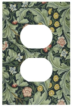 Annisrak Outlet Covers William Morris Vintage Floral Leaf Pattern 1 Gang Duplex Electrical Socket Cover Light Switch Cover Plate Decorative Switch Plate Covers For Living Room Cabin Decor