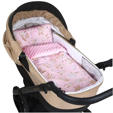 Babylux Babydecke Minky PLÜSCH Kuscheldecke 75x60cm + Kissen 35x30cm | 2-TLG Set für Kinderwagen, Wiege, Babyschale, Neugeborene (MP162 Rosa + Schnuckis)