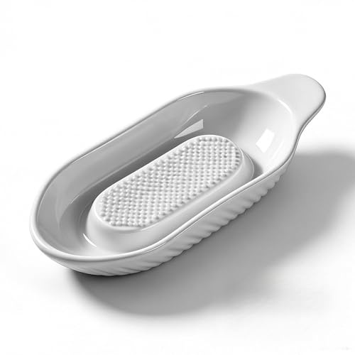 Zencantorous Keramik Reibe, Keramik Ingwer Reibe, Apfelreibe, Obstreibe, Ingwerreibe, Tellerreibe, Schnellschleifen, Reibeteller eramik für Ingwer, Kurkuma und Knoblauch, Spülmaschinenfest, Weiß