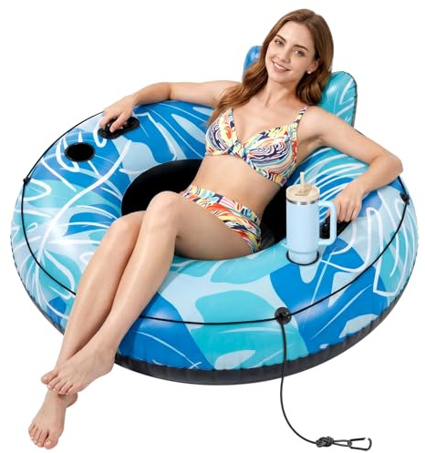 SOLAVERO Gonfiabili Piscina Adulti, 135 cm Sedia Galleggiante Piscina avec 2 Maniglie e Portabevande, Poltrona Gonfiabile, per Divertimento Estivo e Feste in Acqua, Blu