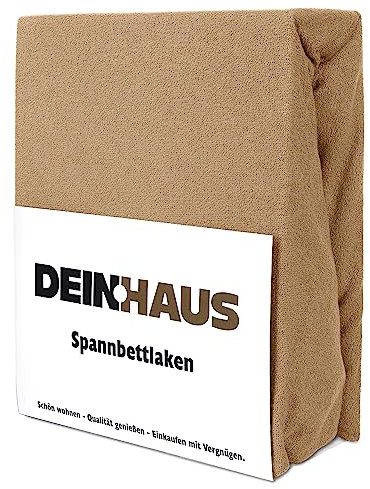 DH DEIN.HAUS Frottee Weiches Spannbetttuch 140 x 200 cm – Baumwolle, mit Gummizug, pflegeleicht, Bettlaken – Farbe: Dunkelbeige