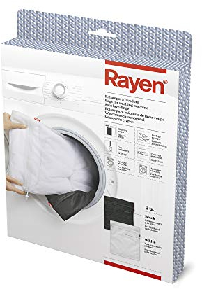 Rayen 6058.01 Bag protège Vos vêtements | avec Zipper Fermeture de la sécurité | Lave-Linge et séchoir, Blanc/Noir, 50 x 40 cm