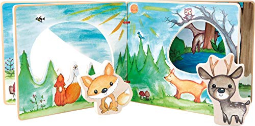 small foot Bilderbuch Waldlandschaft, interaktives Buch aus Holz für Kinder, mit Fuchs und Reh, ab 12 Monaten, 11234