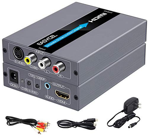 EASYCEL Convertitore da AV/S-video a HDMI con Cavi, Ingresso Composito e Uscita HDMI, Jack Audio 3.5mm (Alluminio)