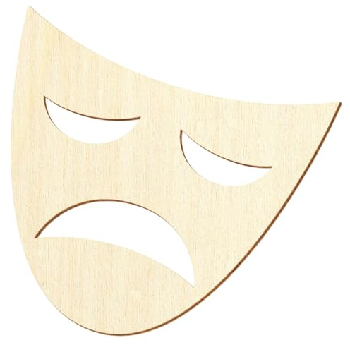 Máscara de dramama de madera V2 – Decoración para manualidades 5 – 50 cm, tamaño: 30 cm, paquete con 25 unidades