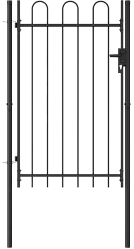 vidaXL Garden Fence Gate Single Door with Arched Top, Heavy-Duty Steel Construction, Powder-Coated Finish for Rust Resistance, Includes 3 Keys for Security, Suitable for Patio or Terrace - Black