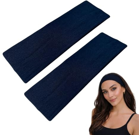 WESTEND CHOICE 7cm Wide Headbands 2 Pack Plain Stretchy Hairband Unisex Kylie Headband Bandeau Gym Exercise Headbands for Women & Men Soft Yoga Head Band (Navy)