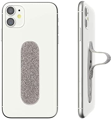 Momostick Flatstick, Cell Phone Finger Grip Strap Holder for Hand, Cell Phone Stand, New Slim Finger Loop Selfie Grip Compatible with Most Smartphones - Glitter Silver