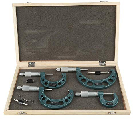 Juego de Micrómetros de Exteriores, 4Pcs Micrómetro Exterior Micro Calibradores Medición de Longitud, 0-100mm, 0-25mm, 25-50mm, 50-75mm, 75-100mm, para Talleres Mecánicos y Automóvil