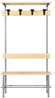 STRIKE Panca Spogliatoio Completa- Appendiabiti, Poggiascarpe e Poggiaborse in legno ed acciaio. 100% Made in Italy (100 cm)