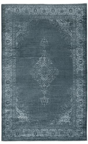 TESSO LIVING Kelim Vintage Teppich Wohnzimmer Holzkohle Grau 155 X 225 cm - Moderner Kurzflor Teppich - Super Soft