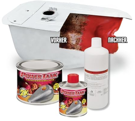 POWER TANK - Trattamento Serbatoio Moto (8/10 Litri) Kit Piccolo Small 350 gr per interno Serbatoi Elimina la Ruggine Ripara Protegge Arrugginito da Moto Ciao Ciclomotore d'Epoca con Antiruggine