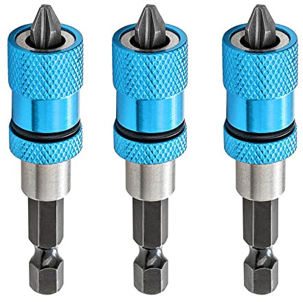 Saipor 3pcs Adjustable Screw Depth Magnetic Screwdriver Bit Holder 1/4 Hex Shank Drywall Screw Bit Holder Screw Tool with Phillips 2 Screw Driver Bits, Blue