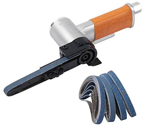 UPWOOD Air Belt Sander, 10 x 330mm Pneumatic Tool with 12 Belts (#40, #60, #80, #120), for Deburring, Sanding, and Finishing (3/8 x 13 Belt Sander)