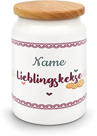 PR Print Royal Keksdose personalisiert für Lieblingskekse - Vorratsdose personalisiert mit Name - Keramikdose mit Holzdeckel - 650 ml, Lebensmittelecht| Personalisiertes Geschenk