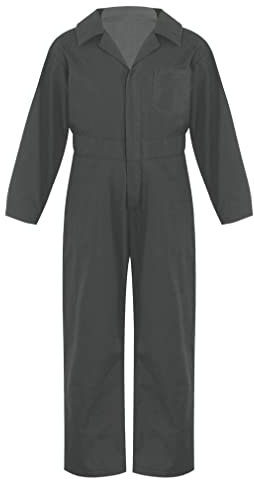 FEESHOW Kinder Overall Arbeitsoverall Mechaniker Klempner Maleroverall Jungen Mädchen Jumpsuit Einteiler Sport Jogginganzug Karneval Halloween Party Outfit Grau 170-176/15-16 Jahre
