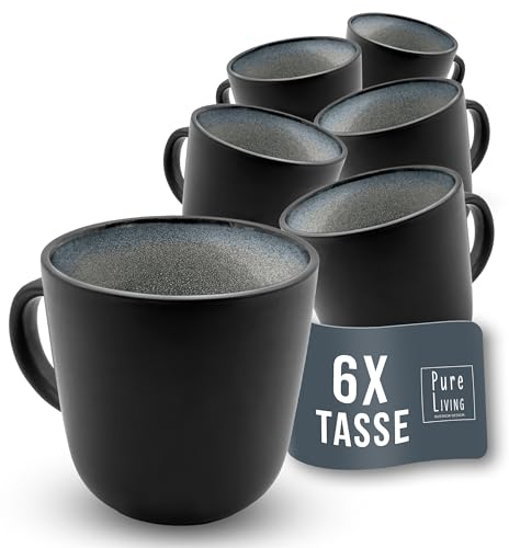 Steingut Kaffeetassen 6 Pers. Ibiza Hochwertiges Mediterranes TEST SEHR GUT Steingut Tassen Set, Spülmaschinen-, Mikrowellen- und Kratzfest – Stylisches Tee- und Kaffeebecher Set – Pure Living in Grau