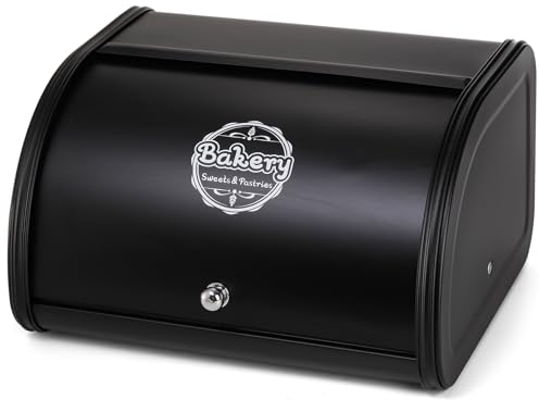 SOUJOY Countertop Bread Box, Bread Container for Kitchen, Metal Vintage Roll Top Bread Storage Holder, Black 1950s Farmhouse Rustic Bread Dispenser Bin for Dry Food Save