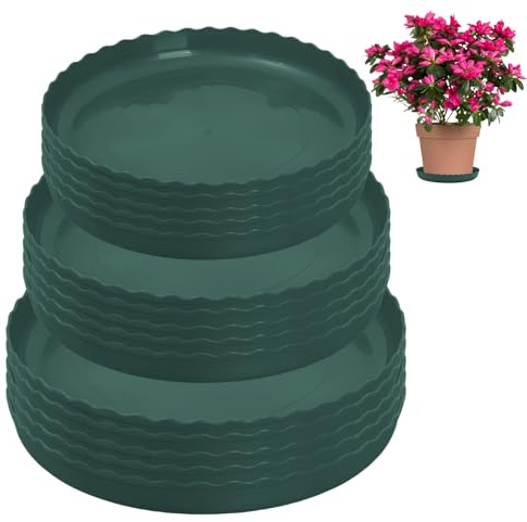 FEMONGY Platillos para Plantas, Plato Maceta - Set of 15 Verdes Platos para Macetas with Assorted Diameters of 14cm, 16cm, and 18cm, Protección de Superficies para Plantas domésticas