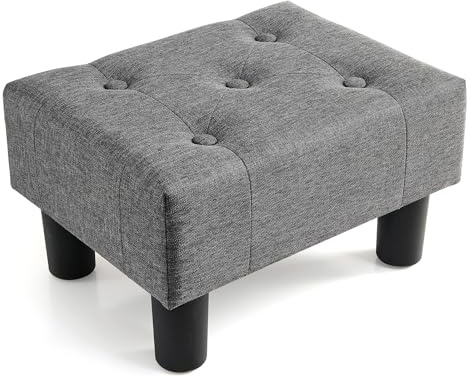 Poofzy Small Foot Stool Ottoman, Linen Ottoman Foot Rest with Legs, Rectangle Foot Rest for Couch, Footstools and Ottomans Small for Living Room and Entryway (Gray)