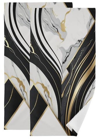 KENADVI Juego de 2 toallas de mano en blanco y negro para baño, suaves, absorbentes, textura dorada, piedra, abstractas, modernas, toallas de baño decorativas para baño, invitados, spa, cara, cabello,