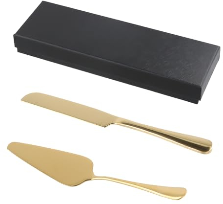Anseom Ensemble de Couteau et Serveur de Gâteau, Acier Inoxydable Pelle à Gateau Couteau à Gâteau, Ensemble de Couteau à Gâteau pour Le Mariage, Les Fêtes,Les Activités(Or)