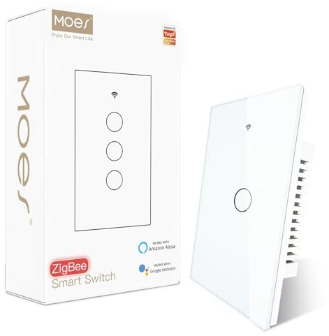 MOES Zigbee Smart Switch 1 Gang, Require MOES Zigbee Hub and Neutral Wire, Inteligente Single Pole Light Switch, Work as Relay, Support Tuya Smart Life, White