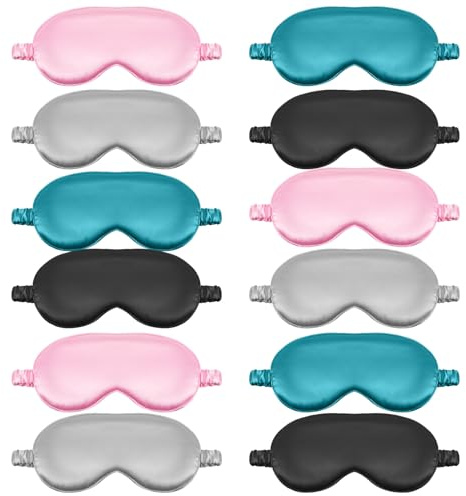 Funnysoft 12 Pcs Silk Eye Masks for Sleep Bulk, Soft Satin Eye Covers for Sleeping Women Men Night Mask with Adjustable Elastic Strap Sleep Cover Blindfold Eyeshade for Travel Nap, 4 Colors