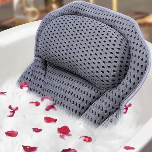 ADOV Cuscino da bagno di lusso, antiscivolo, confortevole, con 6 ventose, cuscino ergonomico in rete d'aria 4D per poggiatesta, spalle, collo e schiena, supporto per la casa, spa, vasca idromassaggio